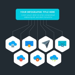 Poster - Flat geometric cloud and networking, cursors, bookmarks, email infographic steps template with 7 options for presentations, advertising, annual reports