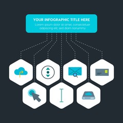 Poster - Flat geometric cloud and networking, cursors, bookmarks, email infographic steps template with 7 options for presentations, advertising, annual reports