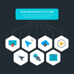 Poster - Flat geometric cloud and networking, cursors, bookmarks, email infographic steps template with 7 options for presentations, advertising, annual reports