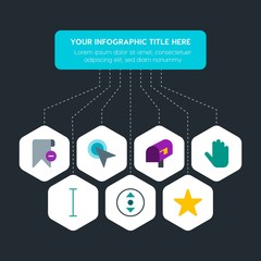 Poster - Flat geometric cloud and networking, cursors, bookmarks, email infographic steps template with 7 options for presentations, advertising, annual reports