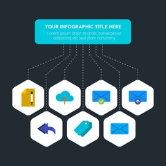 Poster - Flat geometric cloud and networking, cursors, bookmarks, email infographic steps template with 7 options for presentations, advertising, annual reports