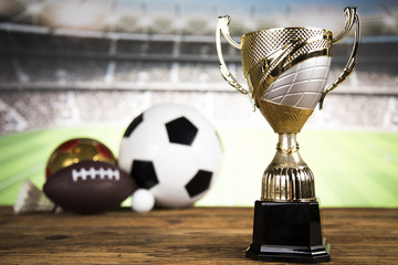 Trophy for champion, sport background