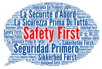 Safety first in different languages word cloud