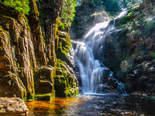 Kamienczyk Waterfall Near SzklarskaPoreba In Giant Mountains Or Karkonosze, Poland. Long Time Exposure.
