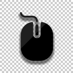 Poster - computer mouse icon. Black glass icon with soft shadow on transparent background