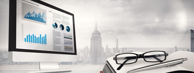Poster - Business interface against room with large window looking on city