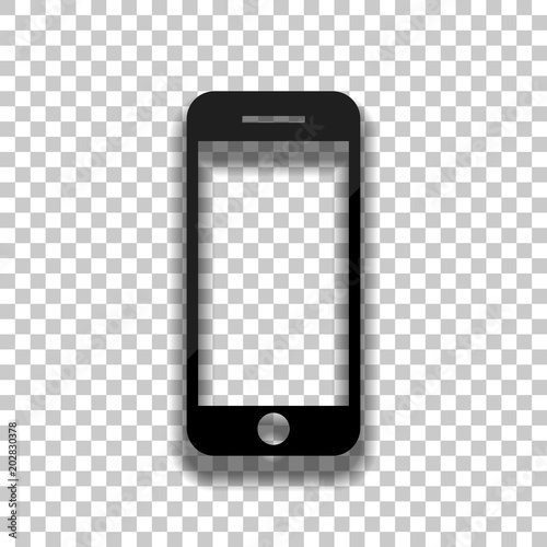 Mobile Phone Icon Black Glass Icon With Soft Shadow On