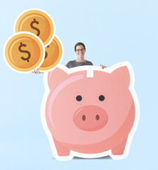 Poster - Woman with piggy bank mockup