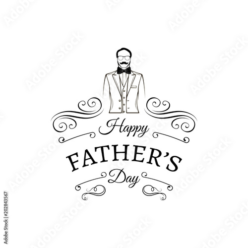 Fathers Day Card Men Silhouette Swirls Calligraphic Filigree