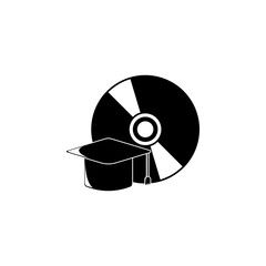 Poster - disc and graduate cap icon. Element of education and science illustration. Premium quality graphic design icon. Signs and symbols collection icon for websites, web design