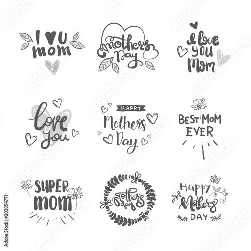 Happy Mothers Day Logos Set Isolated Holiday Lettering Greeting Cards Collection Vector Illustration Buy This Stock Vector And Explore Similar Vectors At Adobe Stock Adobe Stock
