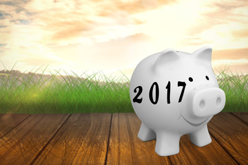 Aufkleber - Digital image of new year 2017 against wooden planks against field