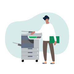 young secretary making photocopies on xerox machine in office.vector illustration cartoon character