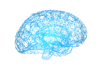 Poster - Human brain on white background in the form of artificial intelligence for technology concept, 3d illustration