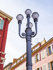 NICE, FRANCE, FRANCE, on March 6, 2018. The beautiful stylish lamp decorates Massena Square