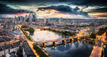 Wall Mural - Panoramic view of Frankfurt, Germany after sunset.