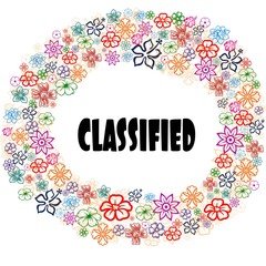 Sticker - CLASSIFIED in floral frame.