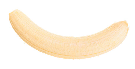 banana peeled isolated on white background. Top view. Flat lay