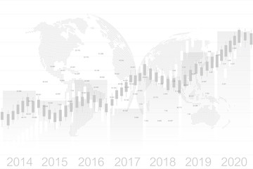 Poster - Business candle stick graph chart of stock market investment trading with world map. Stock market and exchange. Stock market data. Trend of graph. Vector illustration for your design