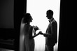 © Wedding photography - Wedding couple. Silhouete of bride and groom