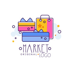 Poster - Market original logo template, bright sale badge, design element for shop, sale banner, poster, tag vector Illustration on a white background