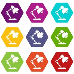 Poster - Table lamp icons 9 set coloful isolated on white for web