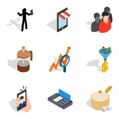 Sticker - Dame icons set. Isometric set of 9 dame vector icons for web isolated on white background