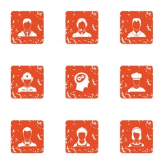 Poster - Skill character icons set. Grunge set of 9 skill character vector icons for web isolated on white background