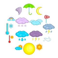 Poster - Weather icons set. Cartoon illustration of 16 weather vector icons for web