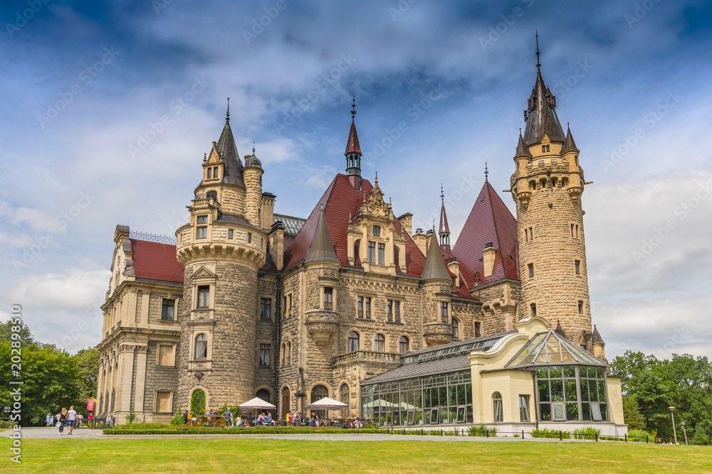 Fabulous castle in Moszna, near Opole, Silesia, Poland. - obrazy, fototapety, plakaty 