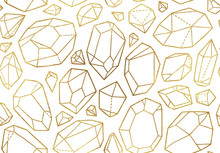 Golden Decorative Minerals, Crystals And Gems Seamless Pattern