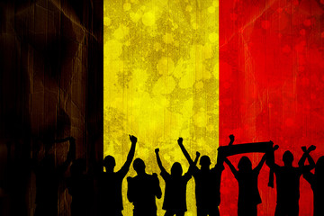 Poster - Silhouettes of football supporters against belgium flag in grunge effect