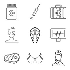 Sticker - Lady health icons set. Outline set of 9 lady health vector icons for web isolated on white background