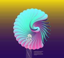 Wall Mural - 3D vector illustration with seashell nautilus. Object with smooth shape. Can be used for advertising, marketing, presentation, card and flyer.