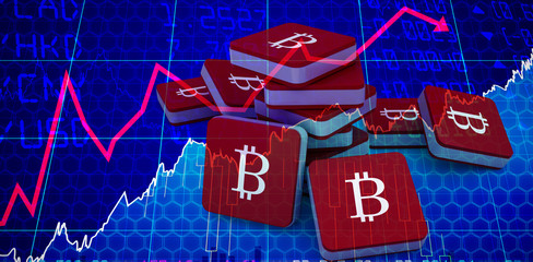 Poster - Bitcoin symbol against stocks and shares