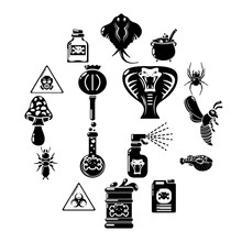 Poison Danger Toxic Icons Set. Simple Illustration Of 16 Poison Danger Toxic Vector Icons For Web