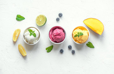 Various fruit and berries ice creams