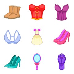Poster - Woman market icons set. Cartoon set of 9 woman market vector icons for web isolated on white background