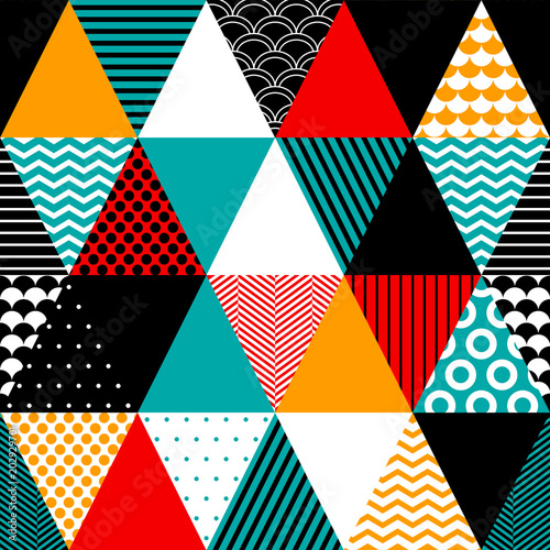 Mata magnetyczna Colorful textured triangles geometric abstract seamless pattern, vector