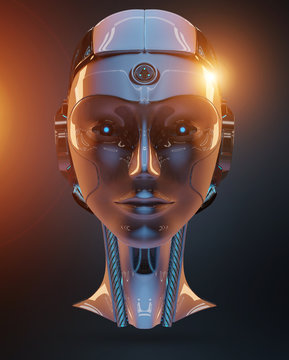 Cyborg head artificial intelligence 3D rendering