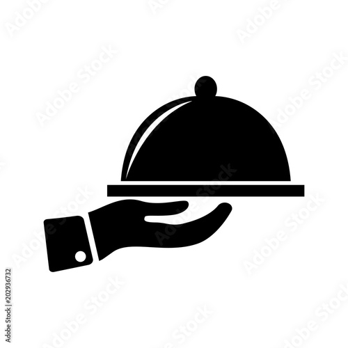 Fotografie, Obraz Meal tray on hand icon simple cooking sign vector illustration