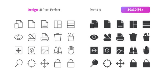 Poster - Graphic Design UI Pixel Perfect Well-crafted Thin Line And Solid Icons 30 3x Grid for Web Graphics and Apps. Simple Minimal Pictogram Part 4-4