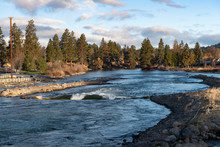 Early Morning In Bend, Oregon Along The Deschutes River At The Whitewater Park Near The Old Mill District