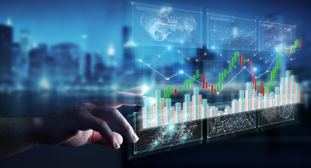 Aufkleber - Businessman using 3D rendering stock exchange datas and charts