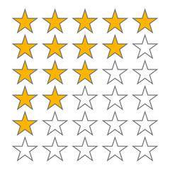 Canvas Print - Row of five stars rate. 5 star rating vector icons isolated on white background