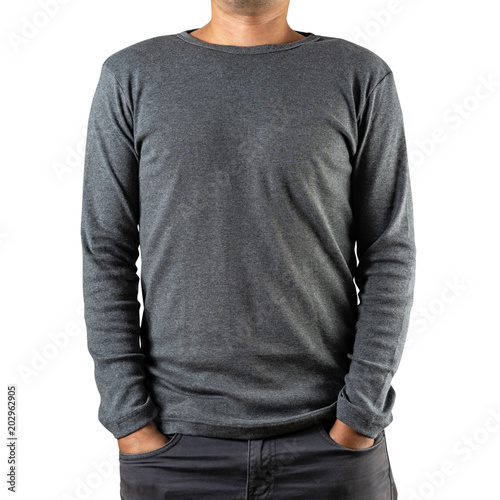 Fényképezés Studio shot of Man wearing blank gray long sleeves t-shirt