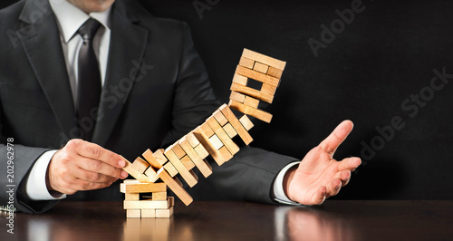 Fotografía Businessman Fails Building Tower, Concept For Challenge And Fail In Business