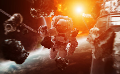Wall Mural - astronaut floating in space 3d rendering elements of this image furnished by nasa