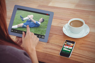 Poster - View of lecture app against over shoulder view of hipster woman using tablet