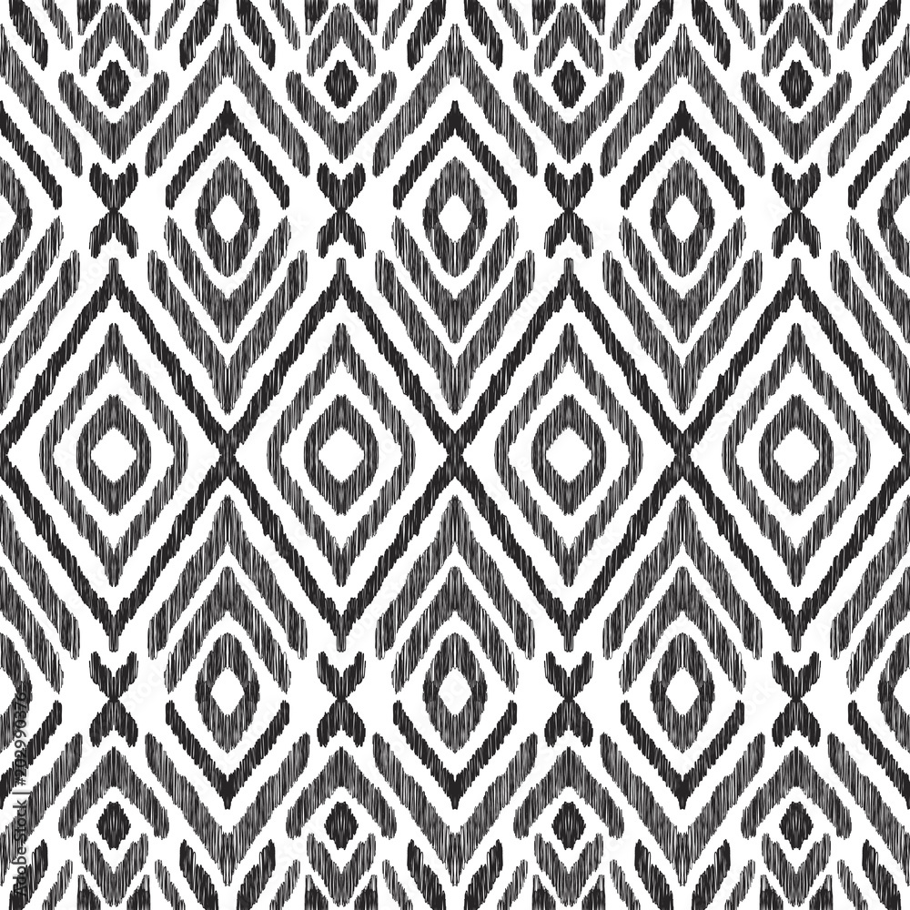 Wall Murals Ikat Seamless Pattern Surface Design For Print Fabric Wallpaper Gift Wrap Texture Tribal Vector Illustration Black And White Background Boho Ethnic Style Nikkel Art Design your everyday with boho art prints you'll love. wall murals ikat seamless pattern